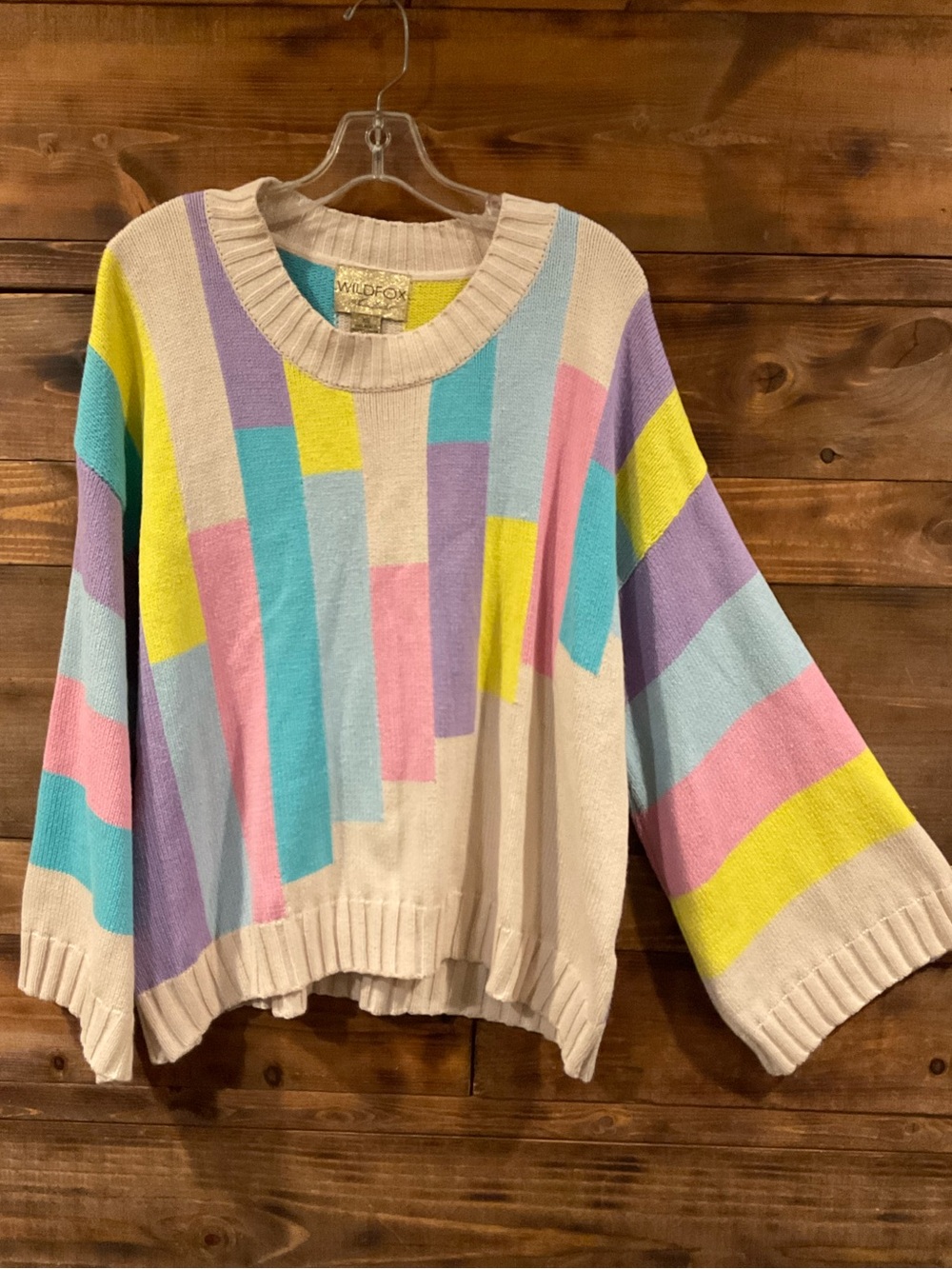Wildfox Cream Multicolor Block-Stripe Women's Cotton Sweater Bell Sleeve XSmall